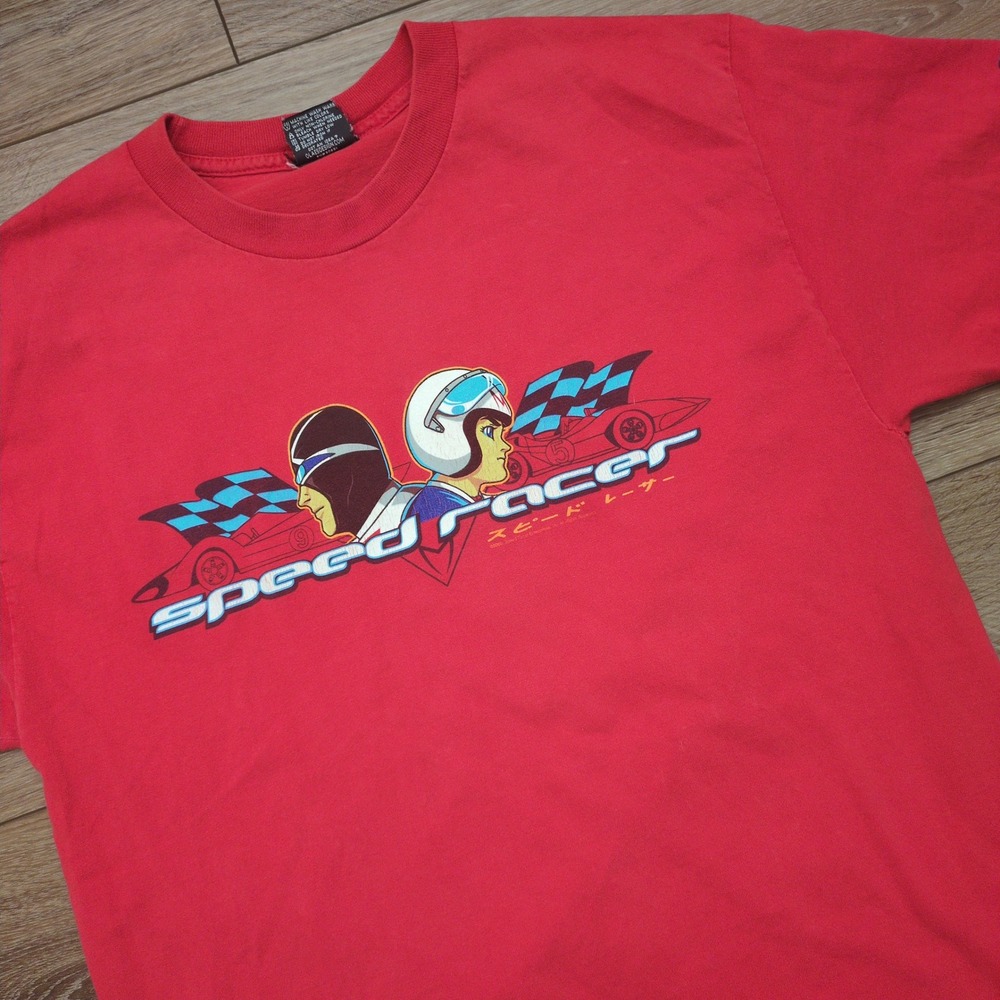 RARE Vtg Y2K ODM Speed Racer Graphic T-Shirt Red Anime Mach 5 Racing Large